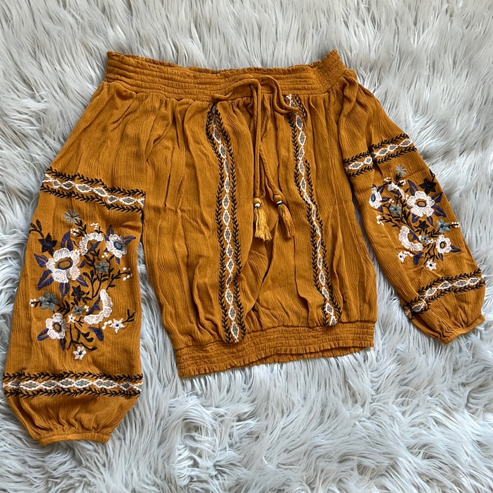 Boho balloon sleeve off shoulder blouse